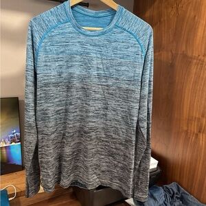 Lululemon Men's Blue and Gray Long Sleeve Shirt M